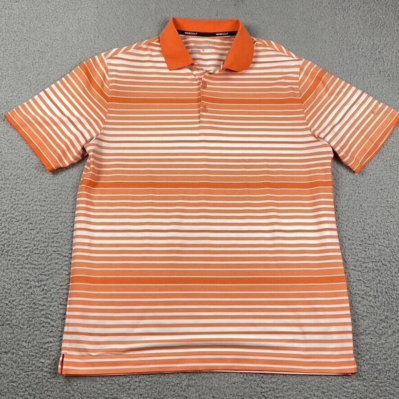 Nike Dri Fit Tour Performance Polo Shirt Men's Large White Orange Striped - Picture 1 of 7